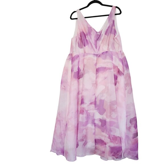Pink & Purple Floral Midi Fit And Flare Dress With V-Neck Sleeveless Design NWT - Picture 2 of 16